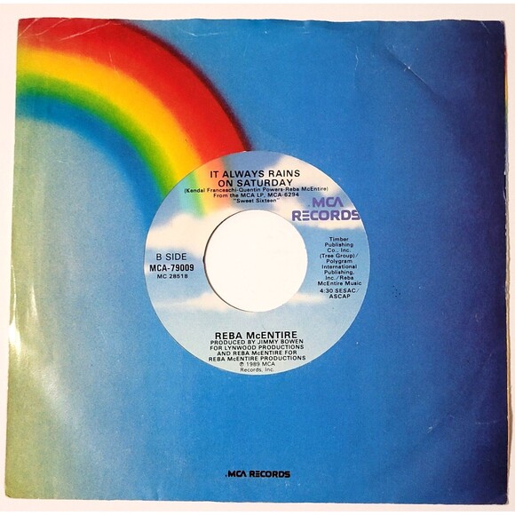 Reba McEntire Walk On / It Always Rains On Saturday 45 RPM Vinyl VG+ MCA '88 - Picture 2 of 2